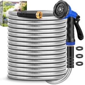 25 ft Stainless Steel Water Hose with Nozzle