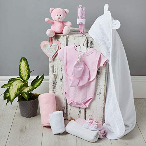 Newborn Baby Girl Gift Basket with Teddy Bear