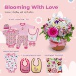 Baby Girl Clothing Bouquet Gift Basket with Teddy Bear