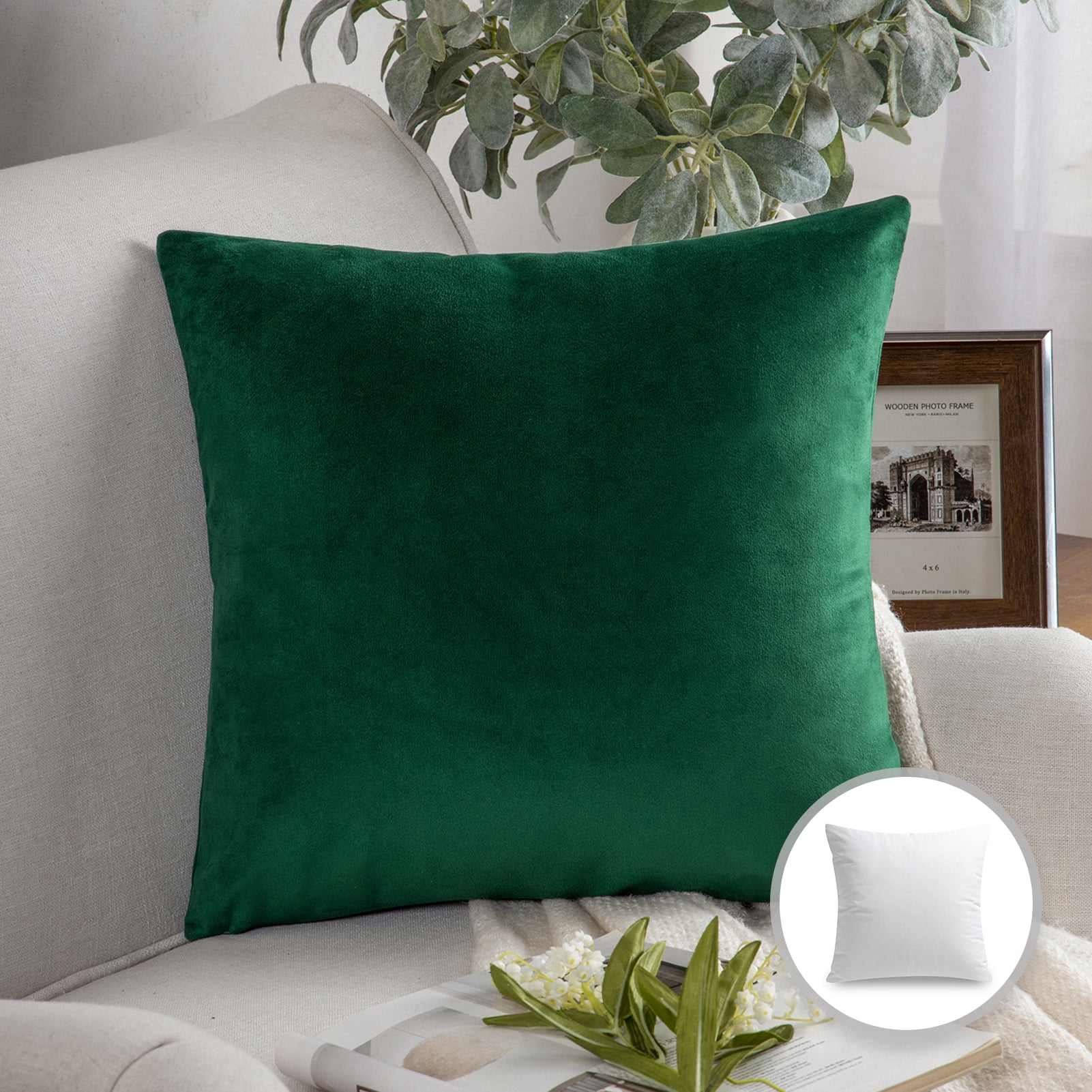 Dark Green Soft Velvet Decorative Throw Pillow, 18
