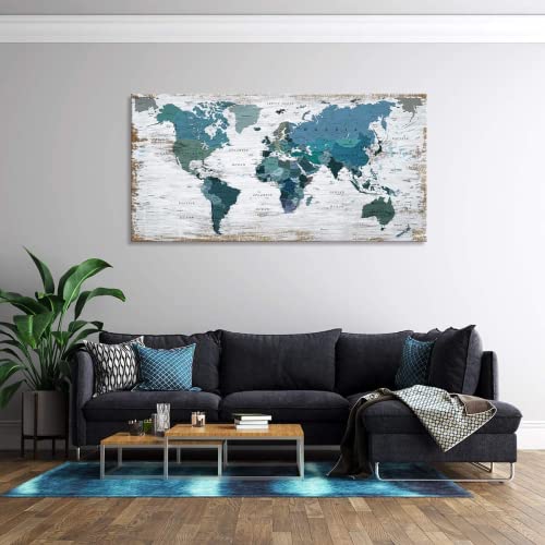 Teal World Map Canvas Art for Wall Decor