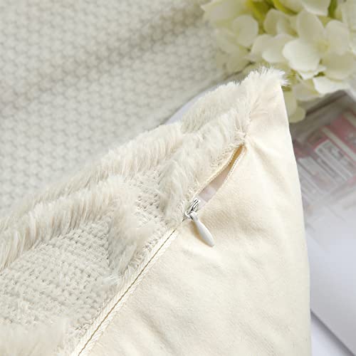 Set of 2 Beige Faux Fur Cushion Covers 45x45 cm