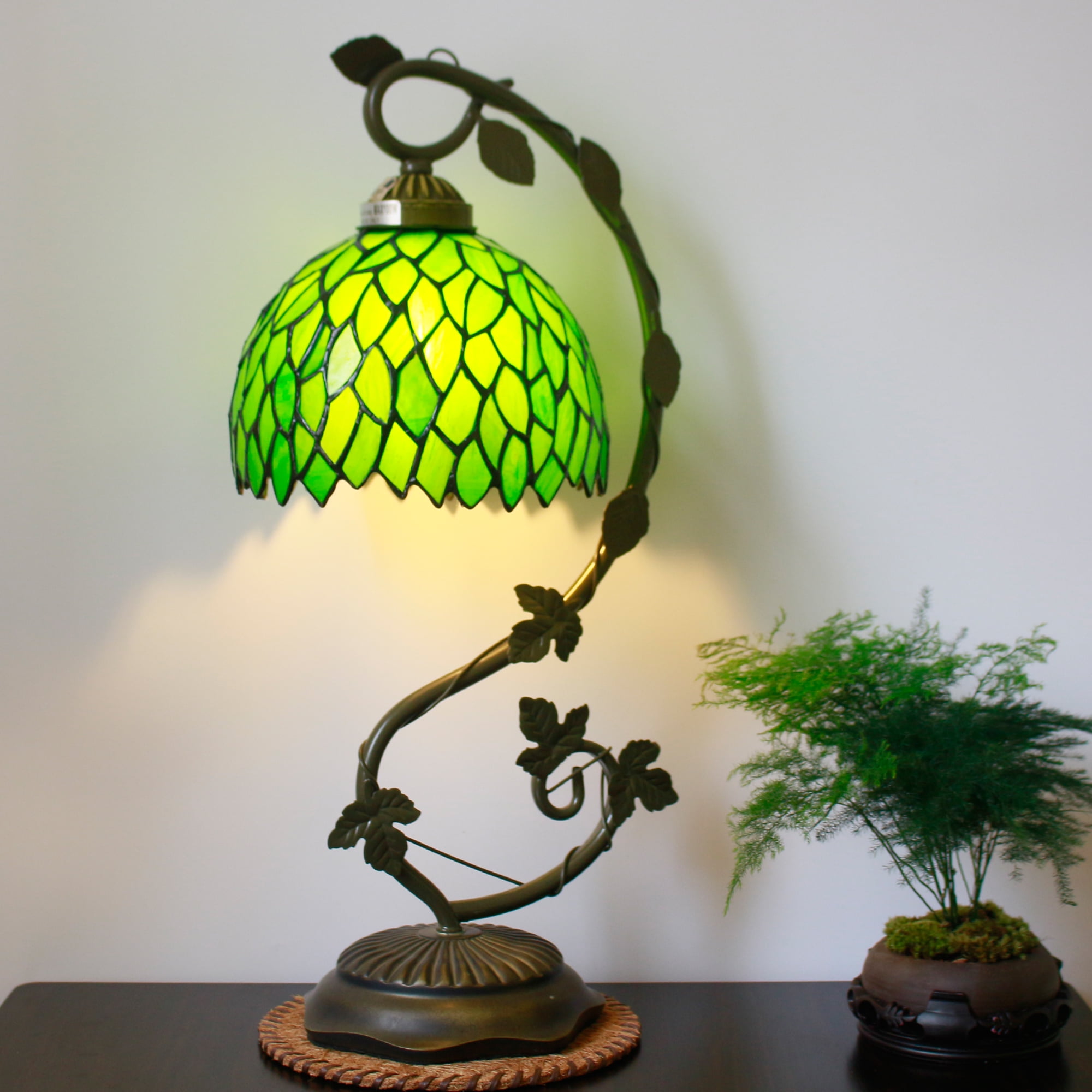 Green Wisteria Stained Glass Table Lamp, 21" Tall
