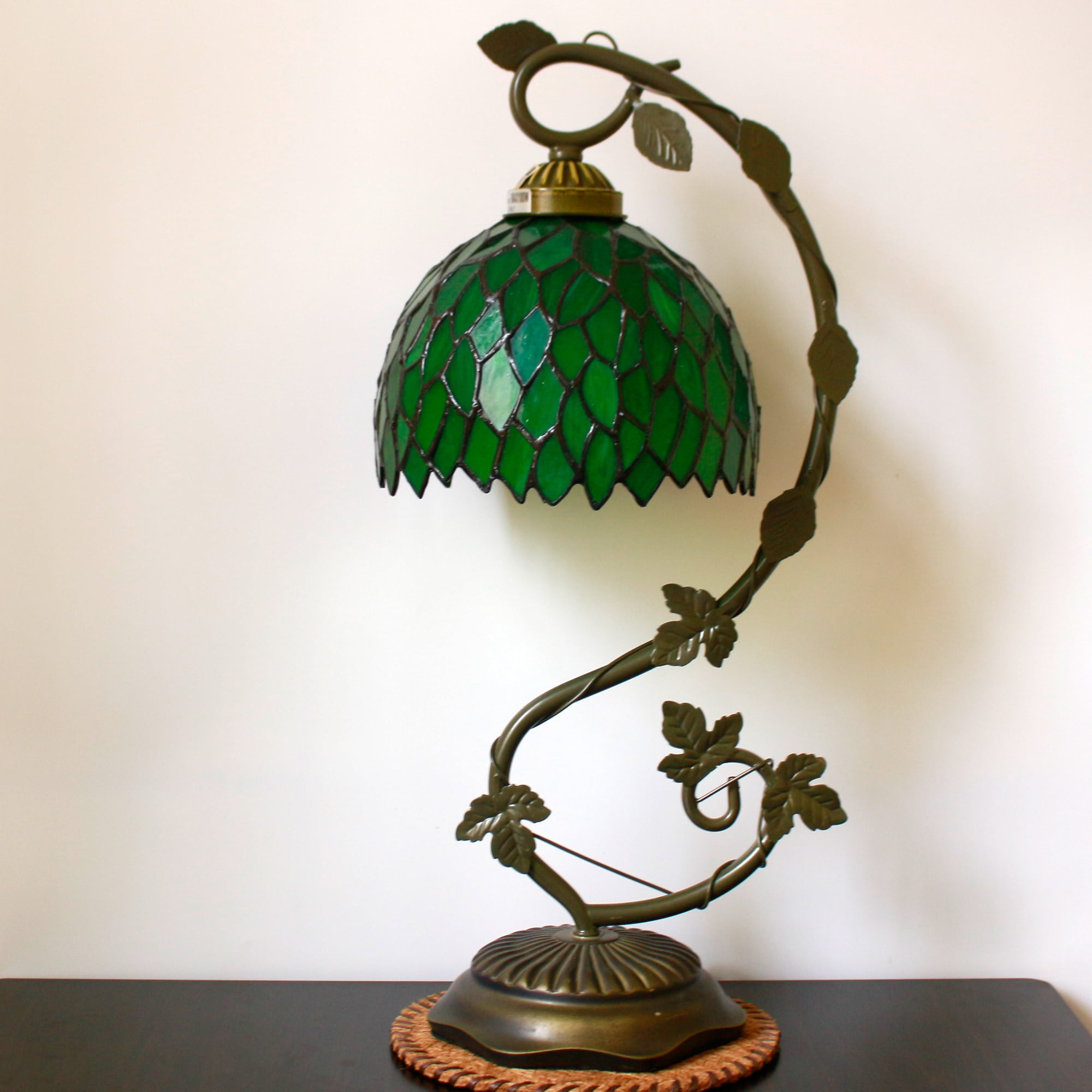 Green Wisteria Stained Glass Table Lamp, 21" Tall