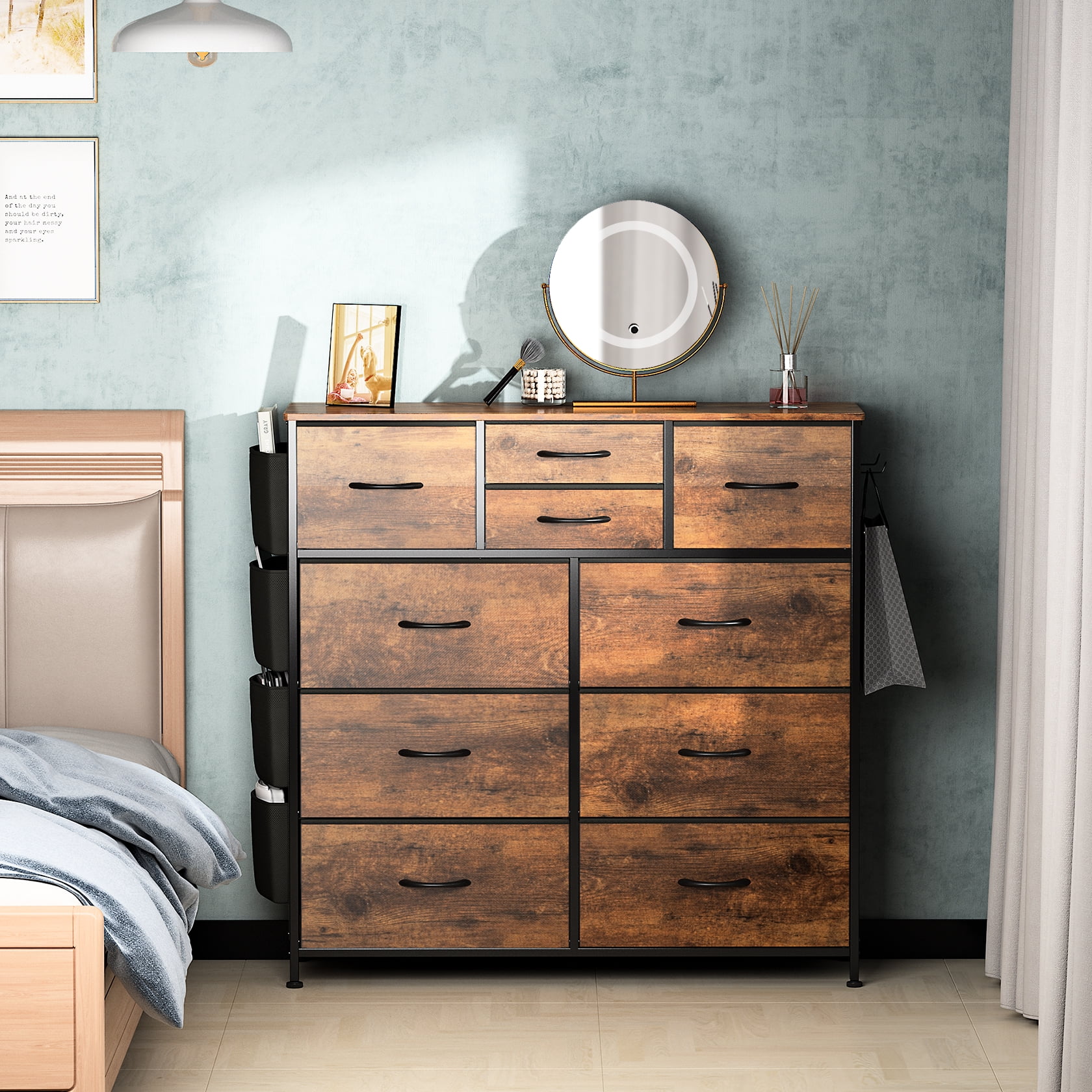 10 Drawer Bedroom Dresser with Side Pockets