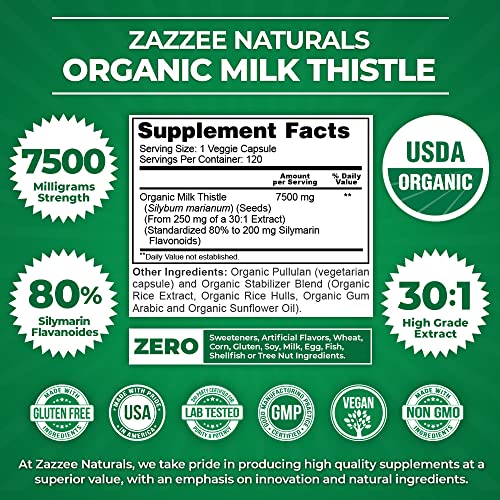 Organic Milk Thistle Extract Capsules, 7500 mg
