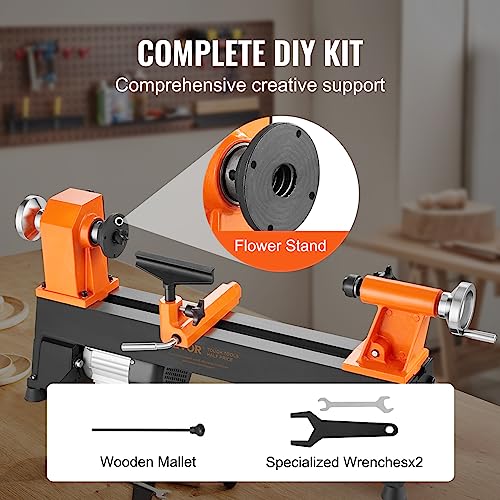 VEVOR 10"x18" Benchtop Wood Lathe with 5 Speeds