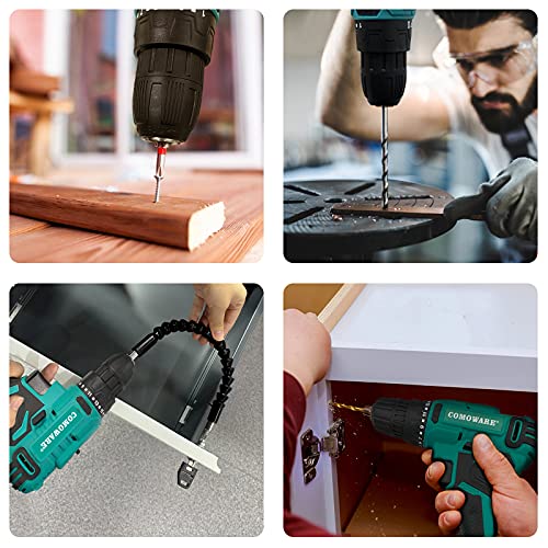 COMOWARE 20V Drill Set: Battery, Charger, 34 Drill Bits