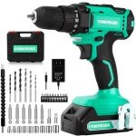 COMOWARE 20V Drill Set: Battery, Charger, 34 Drill Bits