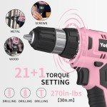 Compact Cordless Drill Set, 20V Lithium, LED Work Light, Pink