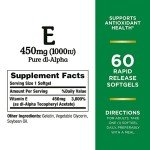 Nature's Bounty Vitamin E 1000 IU Softgels, 60 Count