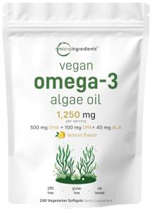 Vegan Omega 3 Algae Oil Softgels, Lemon Flavor