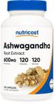 Nutricost Ashwagandha 600mg Herbal Capsules, 120 Count