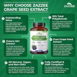 Zazzee Grape Seed Extract 400mg - 180 Vegan Caps