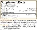 Bronson Vitamin K2 & D3 Non-GMO Capsules, 120 Count