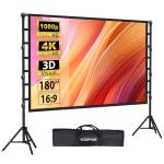 180 Inch Outdoor Projector Screen with Stand: VOOPVOR Portable Projection Screen and Stand, Indoor Rear Front Movie Screen 16:9 4K HD, with Carry Bag, Height Adjustable for Home Theater RVs Camping