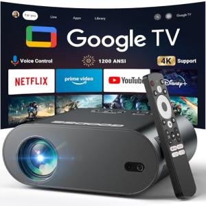 [Google TV/Voice Control]GooDee 4K UHD Smart Projector with WiFi and Bluetooth, Portable Movie Projector with Netflix / Prime Video / YouTube Built-in, Dolby Sound Home Theater for Indoor/Outdoor