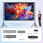 180 Inch Outdoor Projector Screen with Stand: VOOPVOR Portable Projection Screen and Stand, Indoor Rear Front Movie Screen 16:9 4K HD, with Carry Bag, Height Adjustable for Home Theater RVs Camping