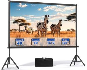 TabHolderix Outdoor Projector Screen with Stand,120 inch Projector Screen Outdoor Indoor Movie Screen, Portable 16:9 4K HD Wrinkle-Free Lightweight for Patio,Home Backyard Movie Night