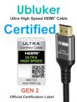 Ubluker 10K 8K 4K HDMI Cable 48Gbps 6.6 FT, Certified Ultra High Speed HDMI® Cable 4K 240Hz 144Hz 120Hz 8K60Hz 0.01ms HDR10+ eARC HDCP2.3 Netflix Roku TV PC Monitor Projector PS5 Xbox