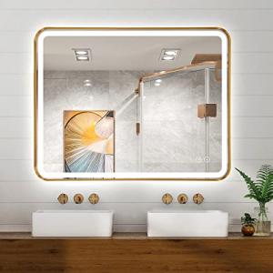 Niccy LED Bathroom Mirror, 32"x20" Rectangle Wall Mounted Vanity Mirrors with Metal Frame, Anti Fog Dimmable Smart Mirror for Bathroom/Bedroom/Livingroom/Entryway, (Horizontal or Vertical),Gold