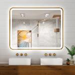 Niccy LED Bathroom Mirror, 32"x20" Rectangle Wall Mounted Vanity Mirrors with Metal Frame, Anti Fog Dimmable Smart Mirror for Bathroom/Bedroom/Livingroom/Entryway, (Horizontal or Vertical),Gold