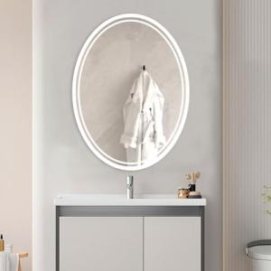 BuLife 32 x 24 inch Oval LED Bathroom Mirror Anti-Fog 3 Colors Light Dimmable Wall Mounted Lighted Bathroom Vanity Mirror Smart Makeup Mirror Touch Switch