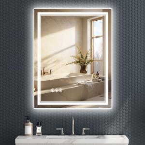 SOGOLINE Led Mirror for Bathroom 28x36 Inch - Front and Backlit Mirror - Lighted Bathroom Mirror, Anti-Fog, Dimmable, Brighter CRI 90+, 3 Colors, Rotatable Wall Mounted Smart Bathroom Mirror