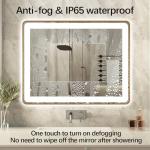Niccy LED Bathroom Mirror, 32"x20" Rectangle Wall Mounted Vanity Mirrors with Metal Frame, Anti Fog Dimmable Smart Mirror for Bathroom/Bedroom/Livingroom/Entryway, (Horizontal or Vertical),Gold