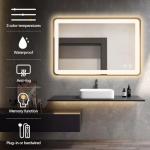 Niccy LED Bathroom Mirror, 32"x20" Rectangle Wall Mounted Vanity Mirrors with Metal Frame, Anti Fog Dimmable Smart Mirror for Bathroom/Bedroom/Livingroom/Entryway, (Horizontal or Vertical),Gold