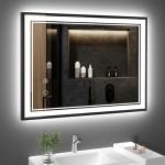 osemy 28" x 36" LED Bathroom Mirror with Lights Black Framed LED Mirror for Bathroom Lighted Bathroom Mirror Backlit and Front Black Aluminum Frame Anti-Fog Dimmable Vanity Smart Memory