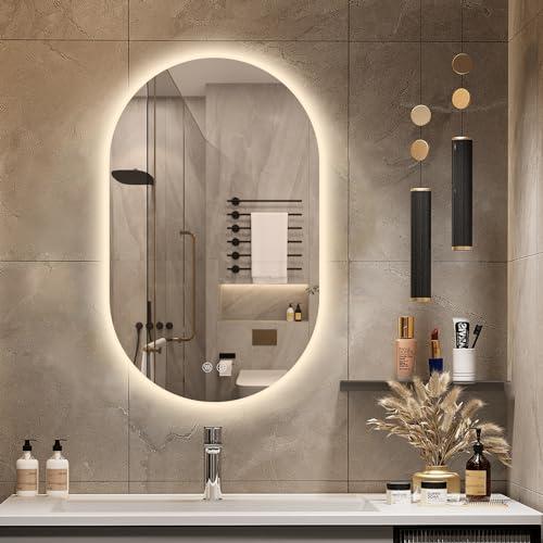 Niccy Oval LED Bathroom Vanity Mirror, 32x20inch Frameless Backlit Mirror with Light, Smart Anti-Fog Waterproof Mirror with Memory Function Dimmable Lighted Mirror