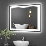 osemy 28" x 36" LED Bathroom Mirror with Lights Black Framed LED Mirror for Bathroom Lighted Bathroom Mirror Backlit and Front Black Aluminum Frame Anti-Fog Dimmable Vanity Smart Memory