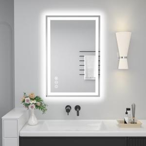 miskerm 36"x 24" LED Bathroom Mirror with Lights, Anti-Fog, Dimmable, Backlit + Front Lit Smart Mirror, Lighted Bathroom Vanity Mirror for Wall, Shatter-Proof Tempered Glass(Horizontal/Vertical)