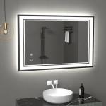 osemy 28" x 36" LED Bathroom Mirror with Lights Black Framed LED Mirror for Bathroom Lighted Bathroom Mirror Backlit and Front Black Aluminum Frame Anti-Fog Dimmable Vanity Smart Memory