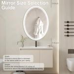 BuLife 32 x 24 inch Oval LED Bathroom Mirror Anti-Fog 3 Colors Light Dimmable Wall Mounted Lighted Bathroom Vanity Mirror Smart Makeup Mirror Touch Switch