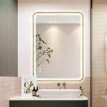 Niccy LED Bathroom Mirror, 32"x20" Rectangle Wall Mounted Vanity Mirrors with Metal Frame, Anti Fog Dimmable Smart Mirror for Bathroom/Bedroom/Livingroom/Entryway, (Horizontal or Vertical),Gold