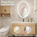 BuLife 32 x 24 inch Oval LED Bathroom Mirror Anti-Fog 3 Colors Light Dimmable Wall Mounted Lighted Bathroom Vanity Mirror Smart Makeup Mirror Touch Switch