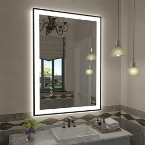 SMIROR 28x 36 Inch Lighted Mirrors with Black Frame for Bathroom Wall, Smart Led Vanity Mirrors, Front and Backlit, Dimmable, Anti-Fog, Memory, Shatterproof, ETL Listed (Horizontal/Vertical)