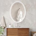 BuLife 32 x 24 inch Oval LED Bathroom Mirror Anti-Fog 3 Colors Light Dimmable Wall Mounted Lighted Bathroom Vanity Mirror Smart Makeup Mirror Touch Switch