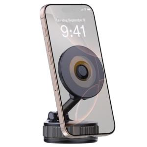 Vacuum Magnetic Suction Phone Holder, 360° Adjustable Suction Cup Phone Mount for Car/Gym/Mirror/Shower, Hands-Free Car Phone Holder, Compatible with iPhone Android and All Smartphones (JetBlack)