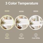 BuLife 24 Inch Round LED Bathroom Mirror Backlit Anti-Fog 3 Colors Light Dimmable Wall Mounted Lighted Bathroom Vanity Mirror Smart Makeup Mirror with Touch Switch