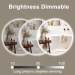 BuLife 24 Inch Round LED Bathroom Mirror Backlit Anti-Fog 3 Colors Light Dimmable Wall Mounted Lighted Bathroom Vanity Mirror Smart Makeup Mirror with Touch Switch