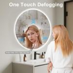 BuLife 24 Inch Round LED Bathroom Mirror Backlit Anti-Fog 3 Colors Light Dimmable Wall Mounted Lighted Bathroom Vanity Mirror Smart Makeup Mirror with Touch Switch