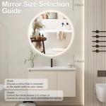 BuLife 24 Inch Round LED Bathroom Mirror Backlit Anti-Fog 3 Colors Light Dimmable Wall Mounted Lighted Bathroom Vanity Mirror Smart Makeup Mirror with Touch Switch