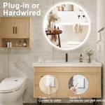 BuLife 24 Inch Round LED Bathroom Mirror Backlit Anti-Fog 3 Colors Light Dimmable Wall Mounted Lighted Bathroom Vanity Mirror Smart Makeup Mirror with Touch Switch