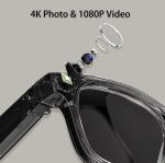 GAKLIVN 4K Camera Glasses, AI Smart Glasses with Real-Time Translation & Object Recognition,32GB Storage, Max 10Hrs Playtime | 2 Lens Set（Transparent&Black for Outdoor,Work,Travel, Business - Black