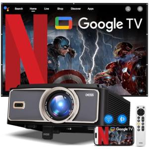 [1500 Brightness] Dess Projector with WiFi 6 and Bluetooth, Home Outdoor Electric Stand Movie Proyector, Auto Focus & Keystone, 1080P Native , High Contrast, Smart Projector