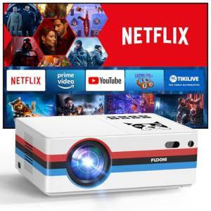[Netflix Officially/Electric Focus] FUDONI Smart Projector with WiFi and Bluetooth, Native 1080P 25000L 4K Supported for Home Cinema, Outdoor Projector with Apps, Built-in Netflix/YouTube/Prime Video