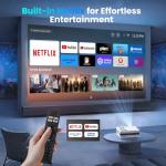 [Netflix Officially/Electric Focus] FUDONI Smart Projector with WiFi and Bluetooth, Native 1080P 25000L 4K Supported for Home Cinema, Outdoor Projector with Apps, Built-in Netflix/YouTube/Prime Video